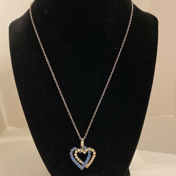 Silver tone chain necklace with two heart pendants - Picture 1 of 3